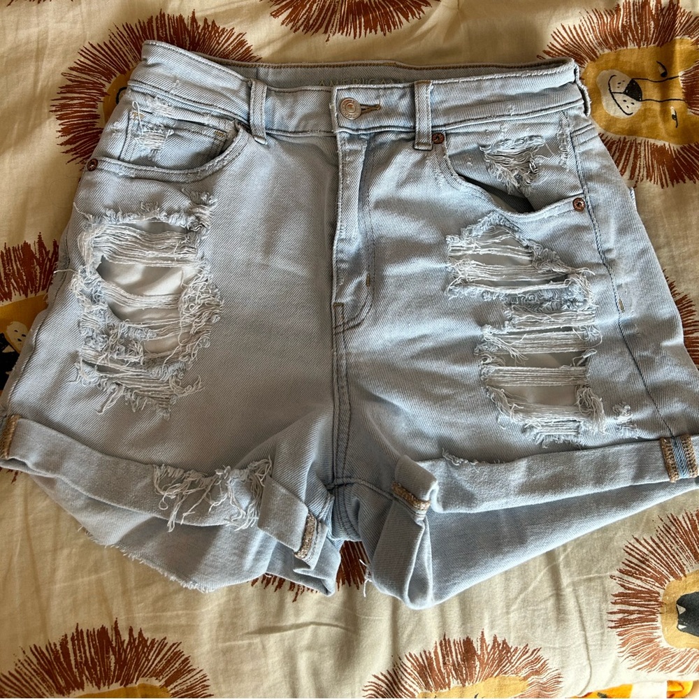 American Eagle Distress Blue Cuffed Jean Shorts